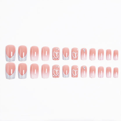 Artificial nail set with sparkling heart and glitter motifs Acalora