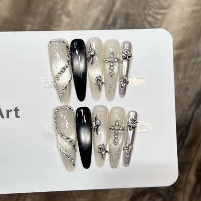 Decorative Stiletto Press-On Nail Set with Starry Accents Acalora