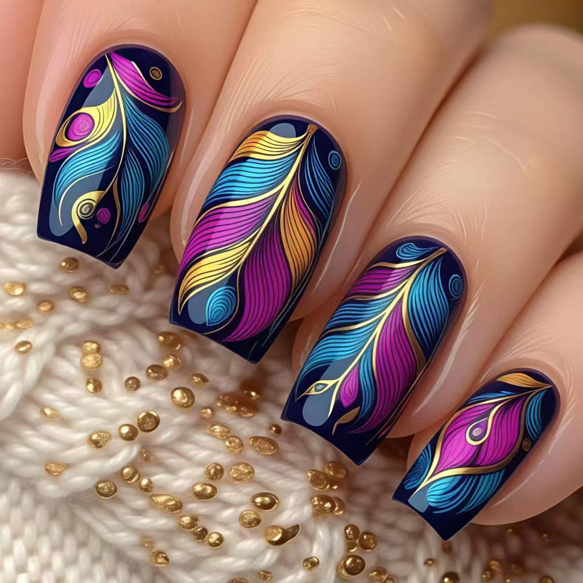Feather-Inspired Art Nail Wraps Acalora