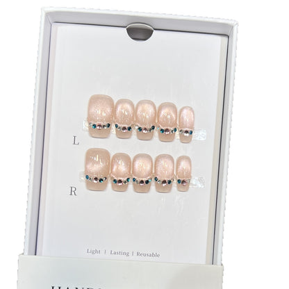 Elegant Reusable Press-On Nail Set with Rhinestone Accents Acalora