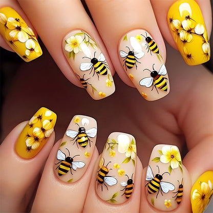 Bee-Themed Press-On Nail Art Set Acalora