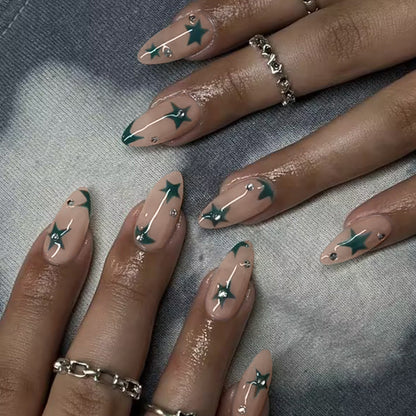 Decorative Press-On Nail Art Set with Star Patterns Acalora