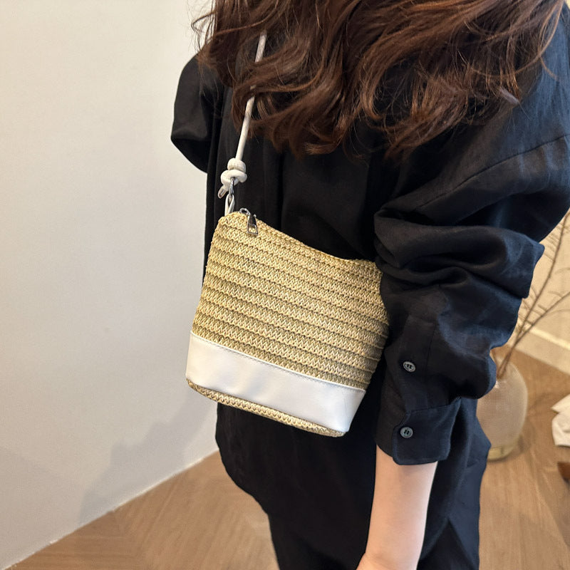 Woven Straw and Leather Crossbody Bag Acalora