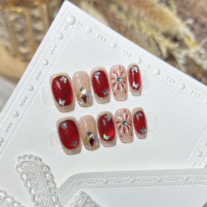 Artistic Press-On Nail Set with Glitter and Star Accents Acalora