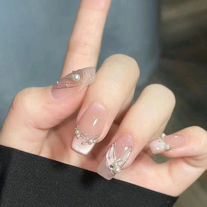 Decorative Press-On Nail Set with Pearl Accents Acalora