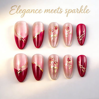 Acrylic nail set with glamorous golden accents Acalora