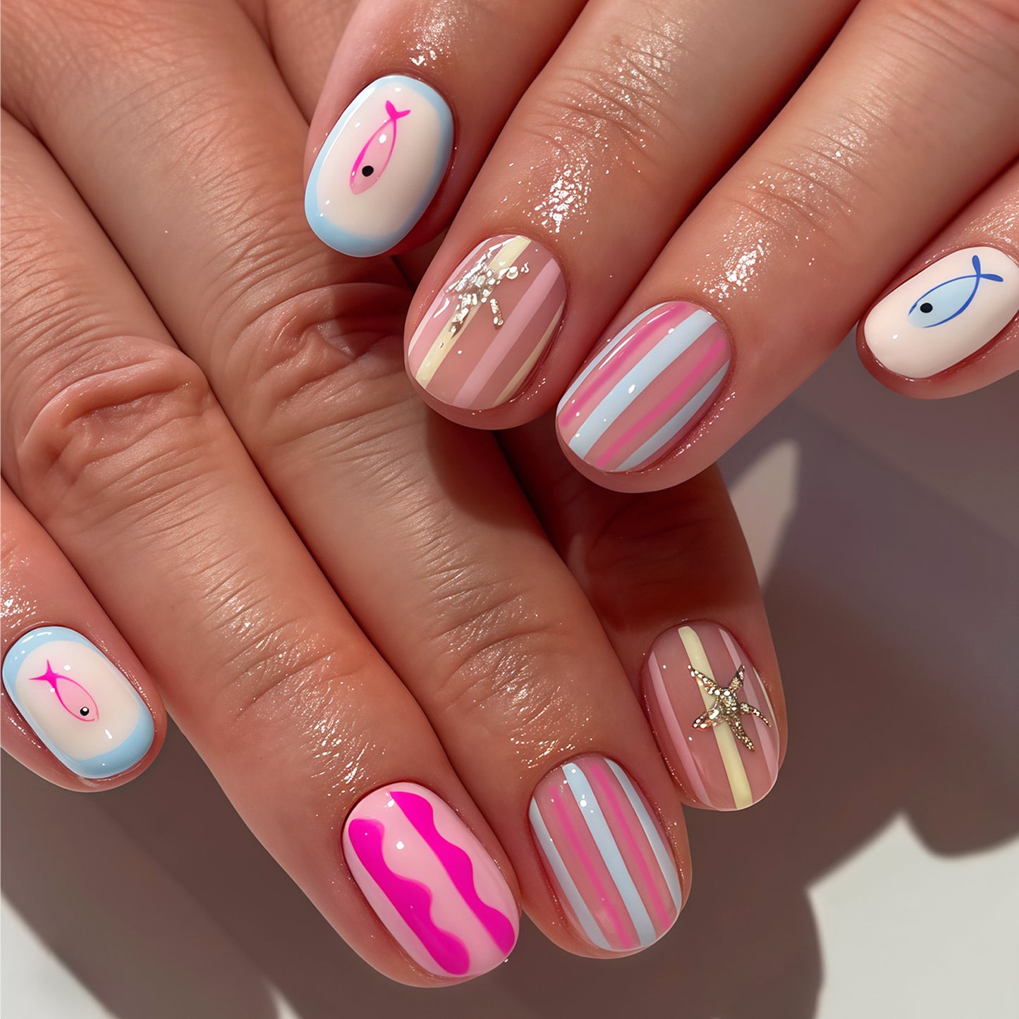 Nautical-Themed Press-On Nail Art Acalora