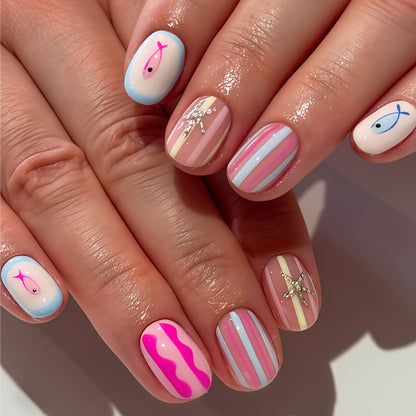Nautical-Themed Press-On Nail Art Acalora
