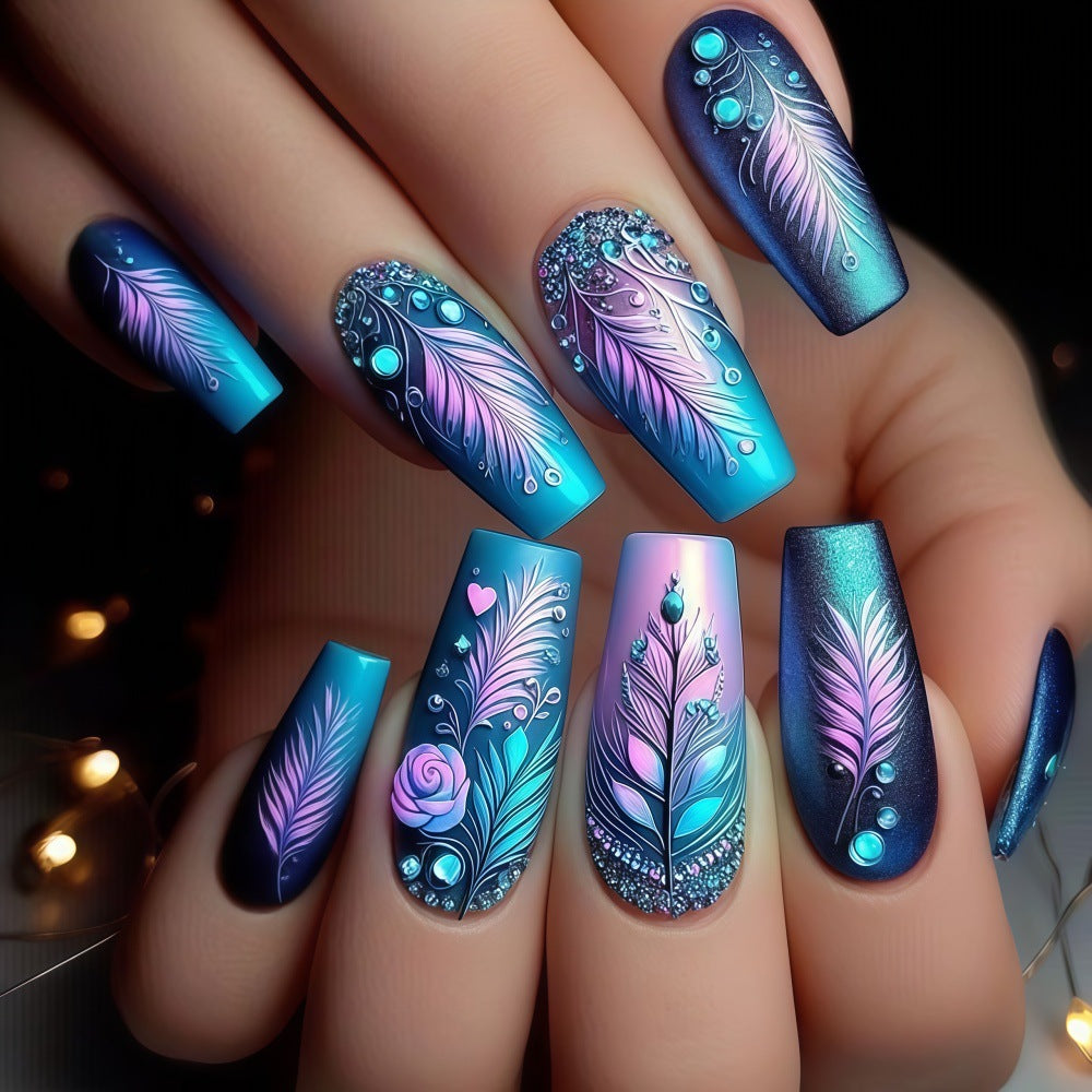 Artistic design nails with feather decoration Acalora