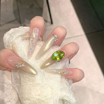Chic Decorative Stiletto Press-On Nails with Gemstone Accents Acalora