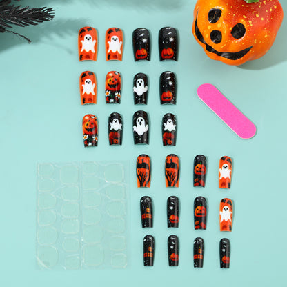Creative Halloween Art Nails with Ghost and Pumpkin Design Acalora