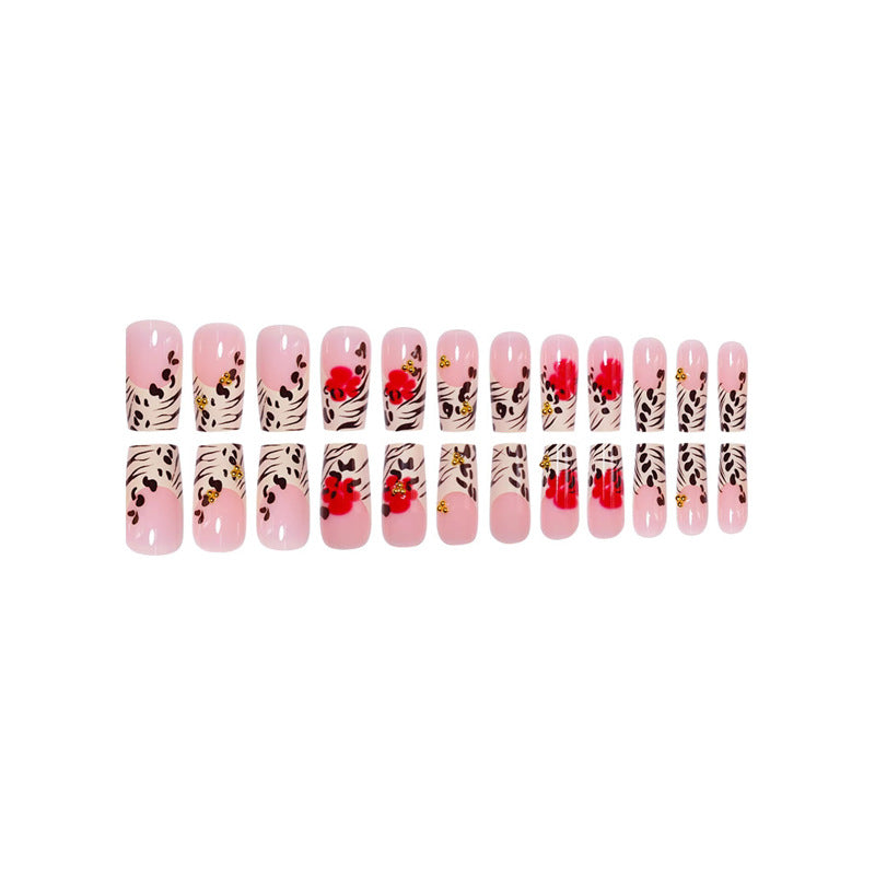 Floral and Animal Print Press-On Nail Art Acalora