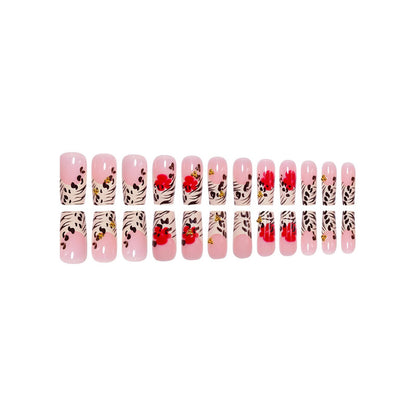 Floral and Animal Print Press-On Nail Art Acalora