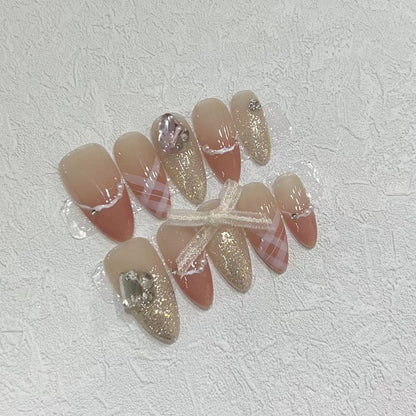 Decorative Stiletto Press-On Nail Art Set with Rhinestone and Glitter Accents Acalora