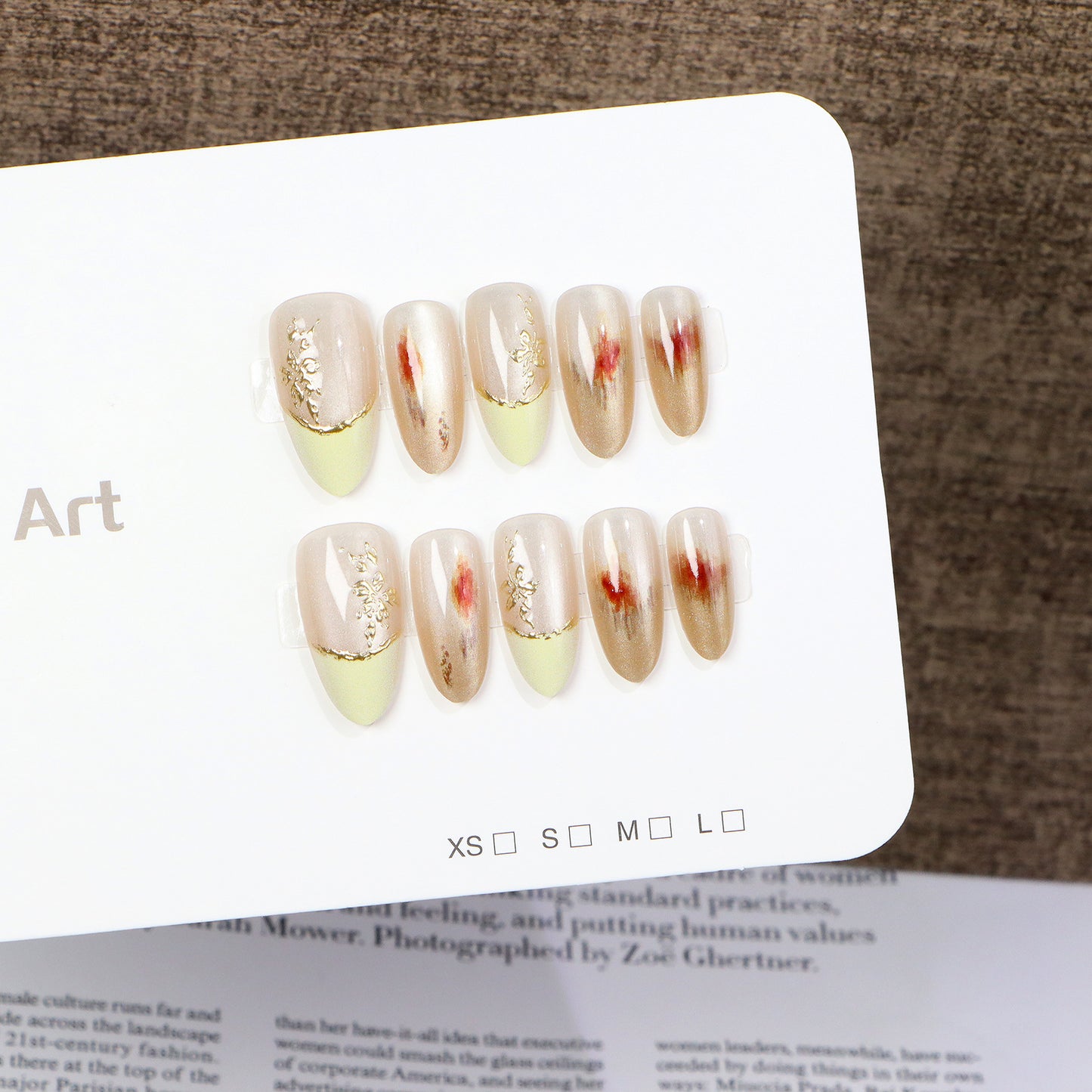 Elegant Press-On Nail Set with Floral Gold Accents Acalora