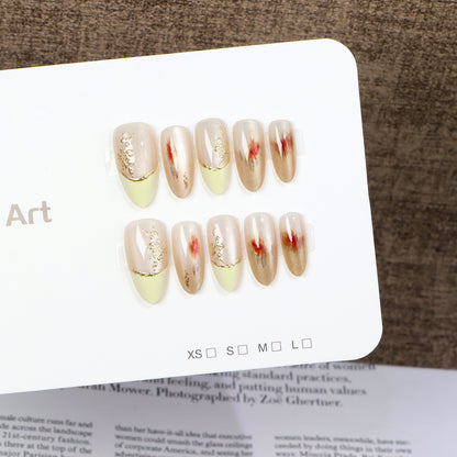 Elegant Press-On Nail Set with Floral Gold Accents Acalora