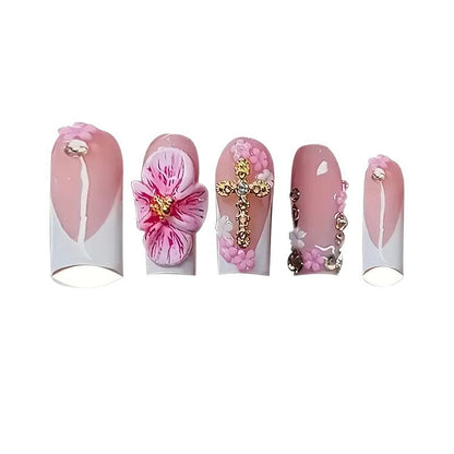 Floral Decorated Press-On Nail Art Acalora