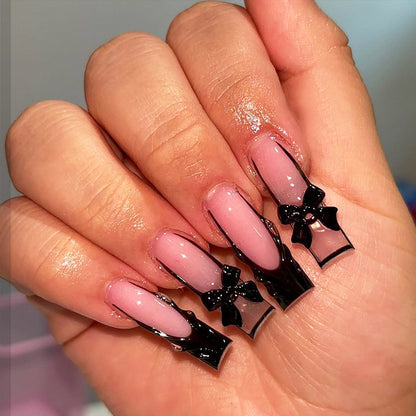 Decorative Press-On Nail Art Set with Elegant Bow Accents Acalora
