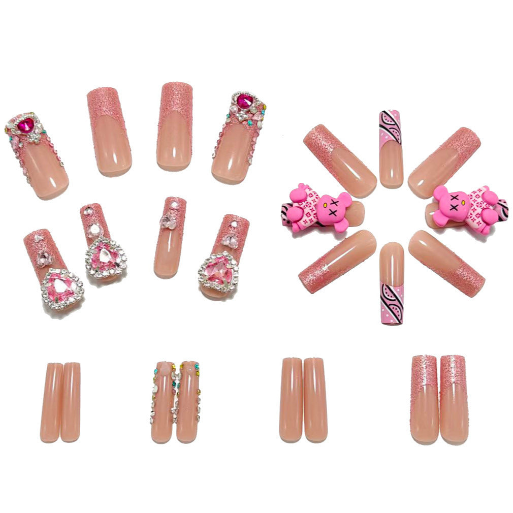 Artificial nail set with playful character motifs and glitter details Acalora