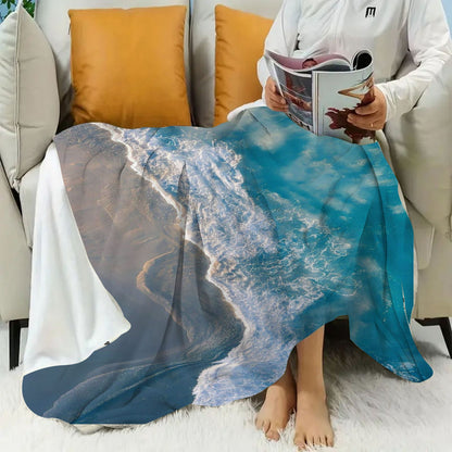 Coastal Wave Print Fleece Throw Blanket