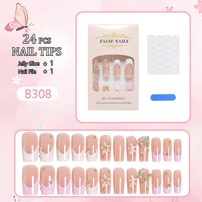 Artificial nail set with elegant floral and glitter decorations Acalora