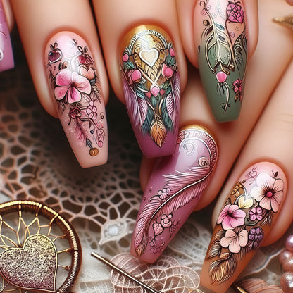 Artificial nails in floral and elegant design Acalora
