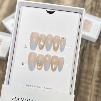 Decorative Press-On Nail Set with Glitter and Bow Accents Acalora