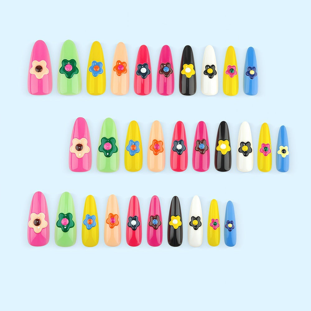 Artificial nail set with colorful flower designs Acalora