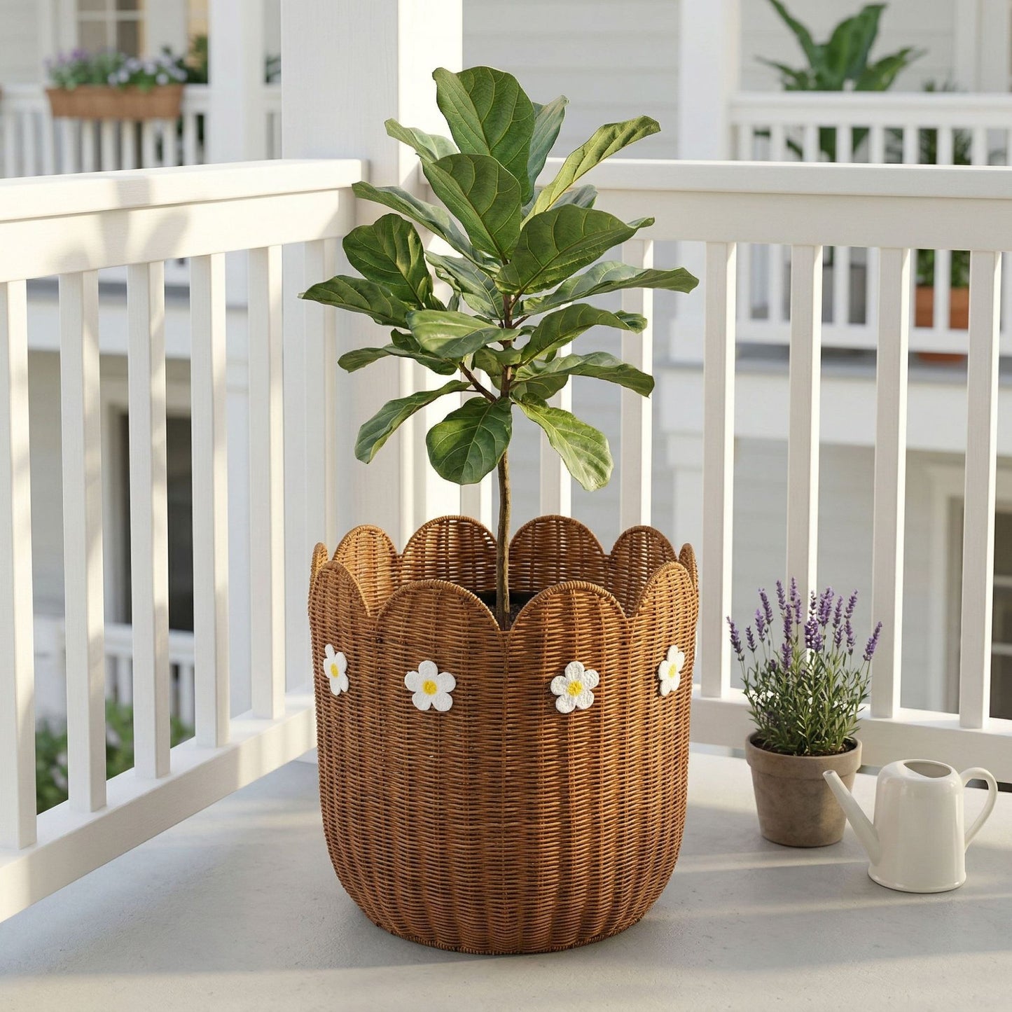 Rattan basket with flower motif Acalora
