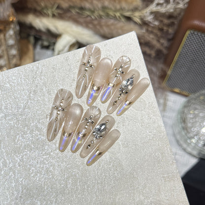 Premium Stiletto Press-On Nail Art Set with Gemstone Accents Acalora
