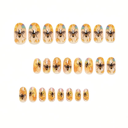 Artistic Bee-Themed Press-On Nail Art Set Acalora