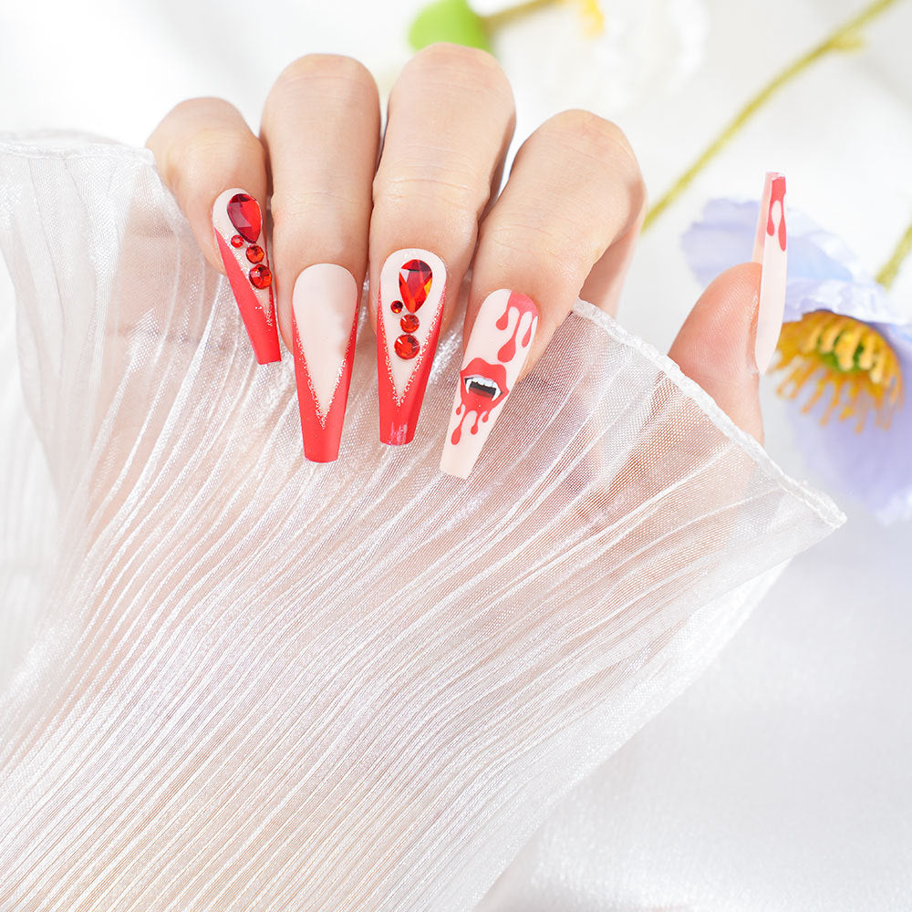 Artistic Stiletto Press-On Nail Set with Rhinestones Acalora