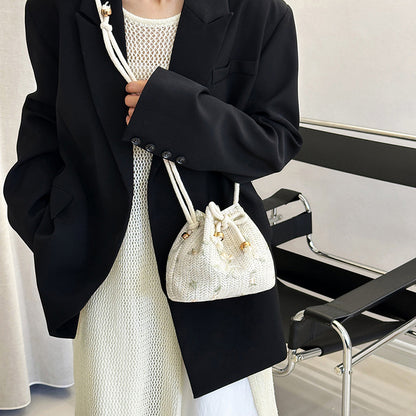 Embroidered Drawstring Bucket Bag Acalora