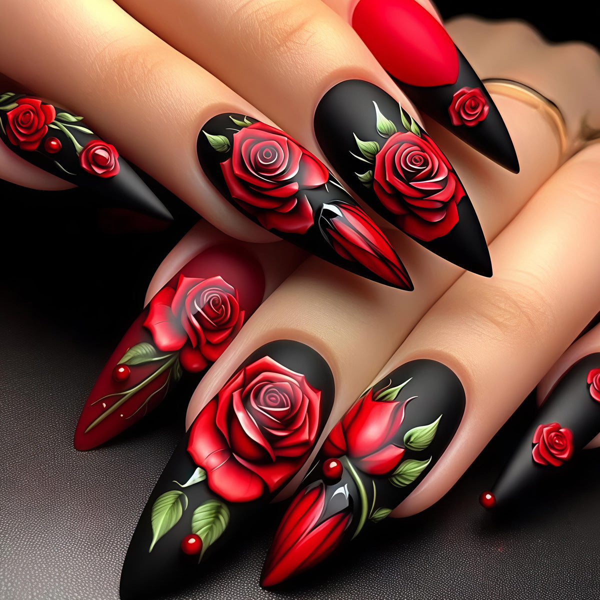 Floral Rose-Inspired Nail Art Acalora