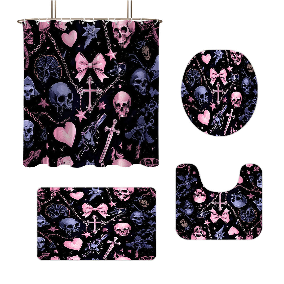 Artistic Skull and Floral Themed Bathroom Set