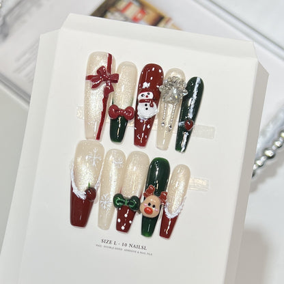 Festive-Themed Press-On Nail Art Set with Charming Holiday Designs Acalora