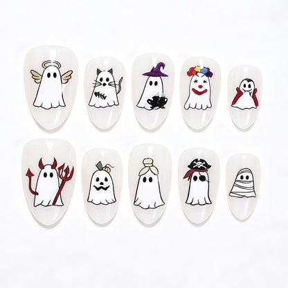 Halloween-Themed Ghost Design Press-On Nail Art Set Acalora