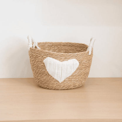 Handwoven storage basket with heart design Acalora