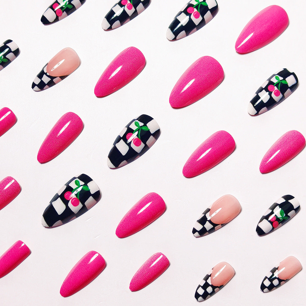 Creative Checkerboard and Cherry Nail Art Acalora