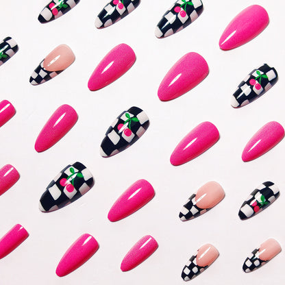 Creative Checkerboard and Cherry Nail Art Acalora