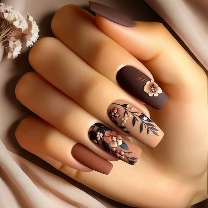 Fake Nail Set with Elegant Floral Designs Acalora