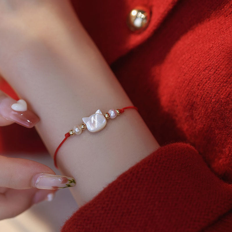 Adjustable Cat-Themed Charm Bracelet Acalora