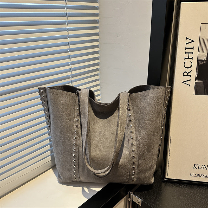 Chic Studded Suede Tote Bag Acalora