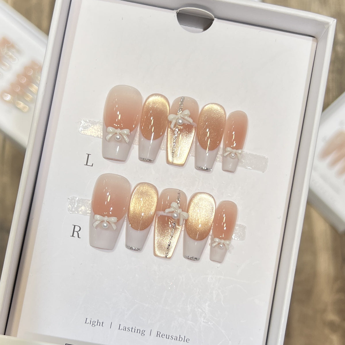 Elegant Reusable Press-On Nail Art Set with Pearl and Glitter Accents Acalora