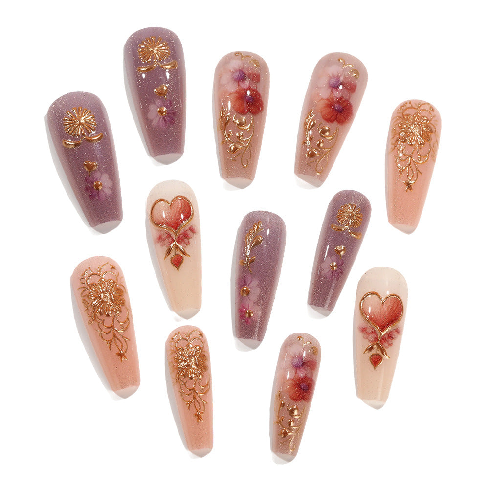 Artificial Nail Set with Romantic Floral Designs Acalora