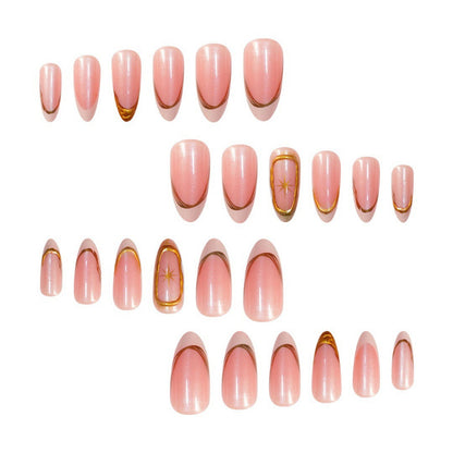 Premium Glittering French Tip Press-On Nails with Gold Accents Acalora