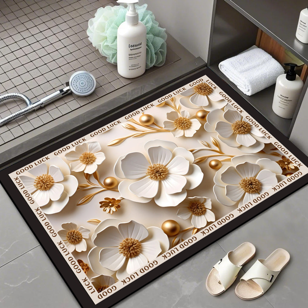 Floral Patterned Memory Foam Bath Mat Acalora