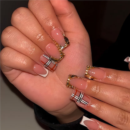 Decorative Press-On Nail Art with Gold Accents Acalora