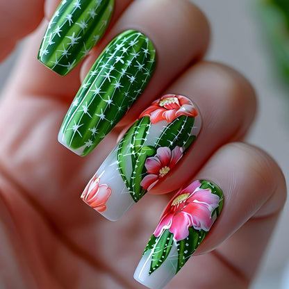 Decorative Floral Cactus Nail Art Acalora