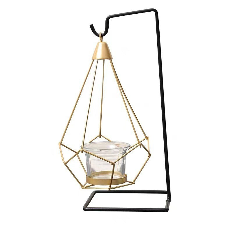 Decorative Geometric Hanging Tealight Candle Holder Set with Metal Stands and Glass Votives Acalora